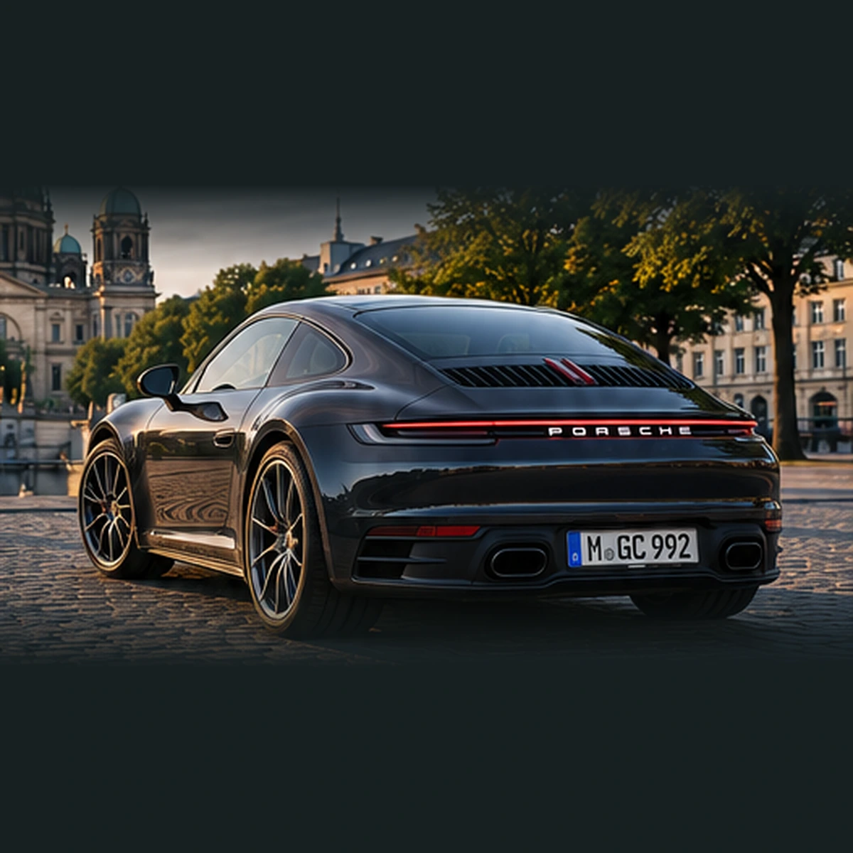Premium sports car in a European city